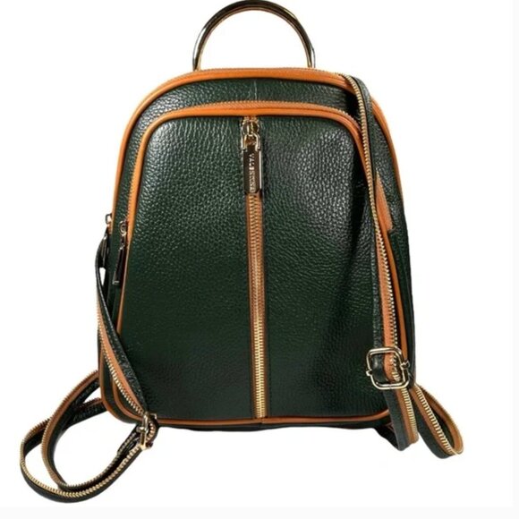 Valentina convertible backpack shoulder bag Sling Bag dark green/tan NWT